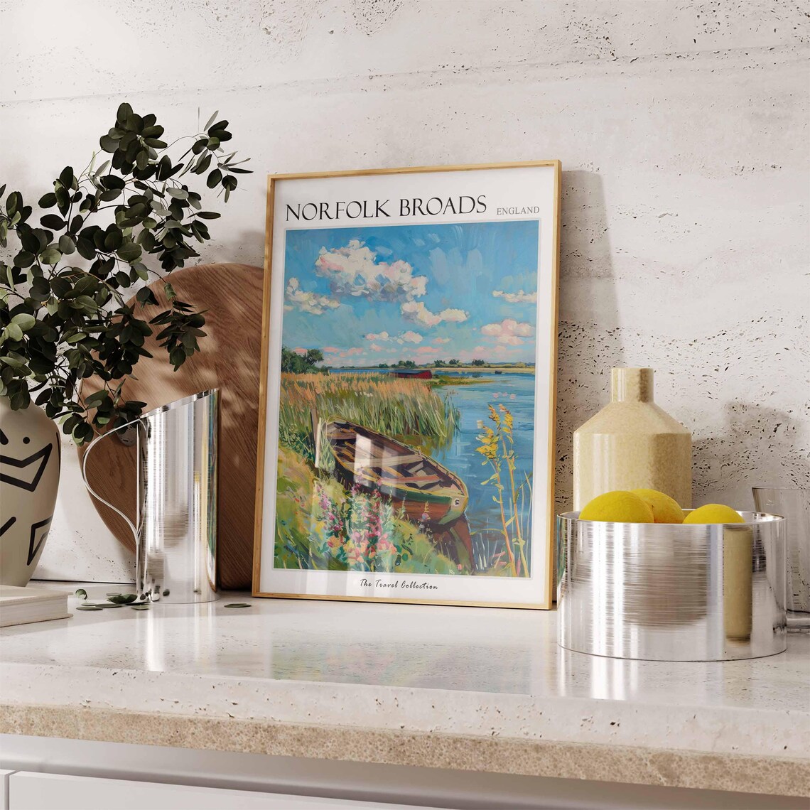 Norfolk Broads Wooden Rowboat Reeds Riverside Watercolor Poster - Image 3
