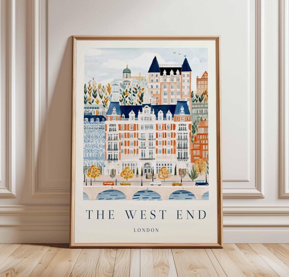 London West End Historic Watercolor Theatre Row Travel Poster