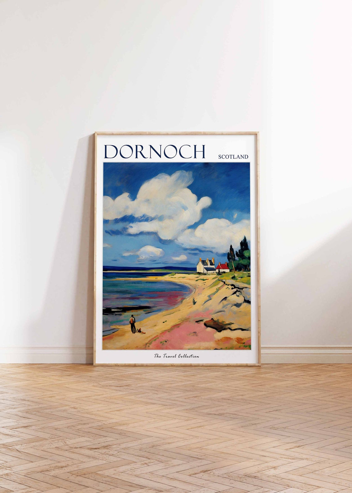 Dornoch Scotland Beach Cottages Dramatic Clouds Travel Poster - Image 2