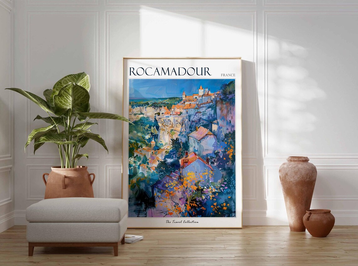 Rocamadour France Cliffside Medieval Village Painting Travel Poster - Image 3