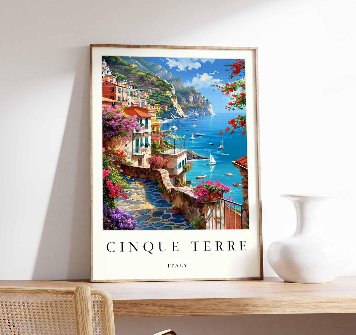 Cinque Terre Italy Coastal Village Seaside Terrace Art Poster