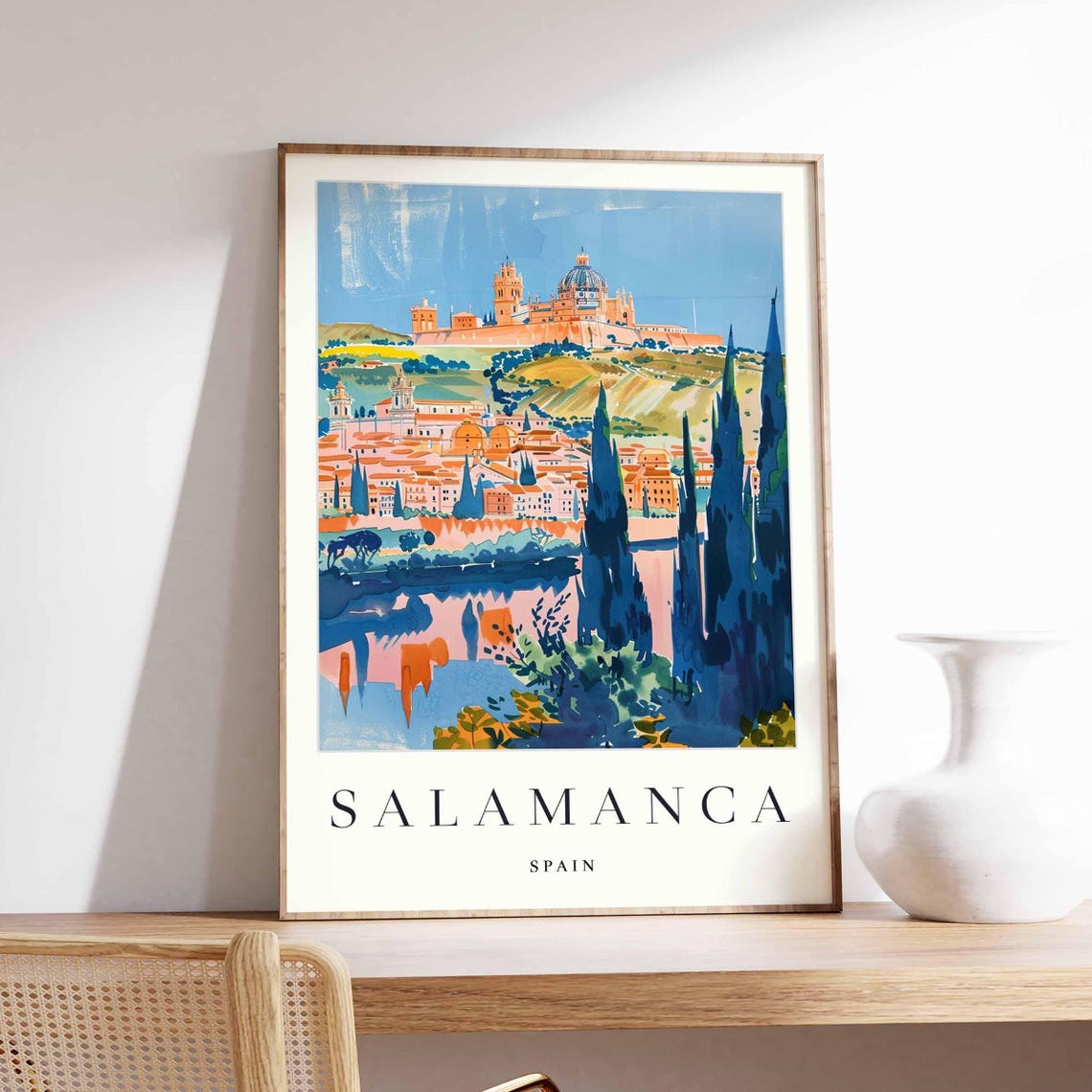Salamanca Spain Cathedral on the Hill by the River View Poster