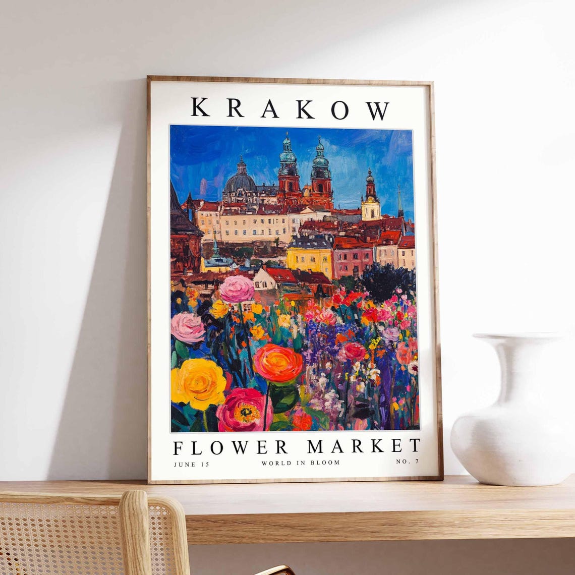 Krakow Flower Market Wawel Castle Impasto Roses Garden Poster