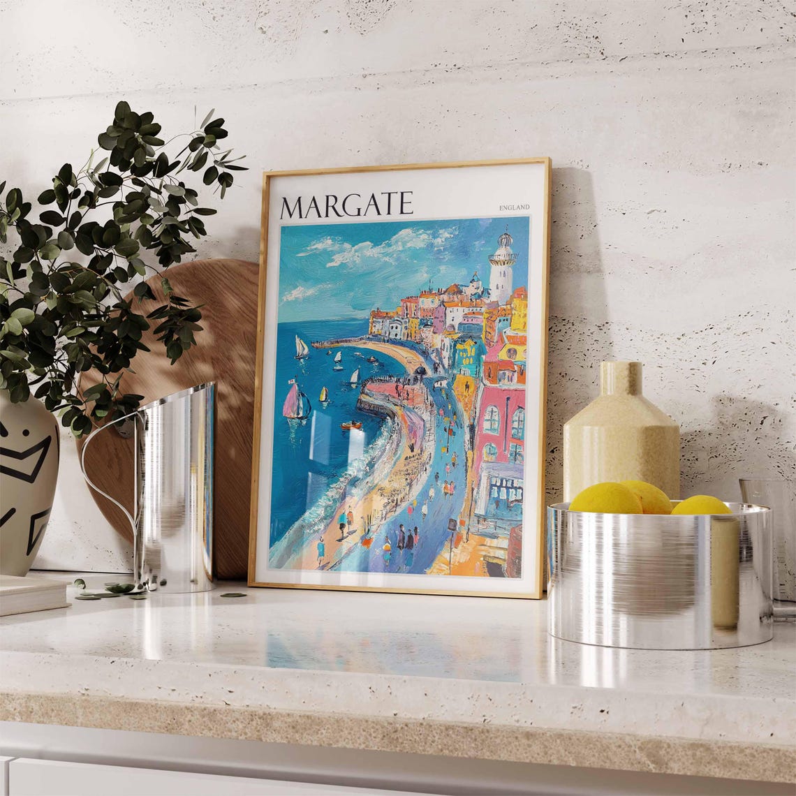 Margate England Lighthouse Sailboats Beach Seafront Art Poster - Image 2