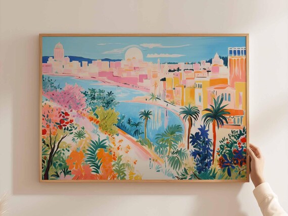 Algeria Pastel Coastal City Curved Bay Mediterranean Art Poster