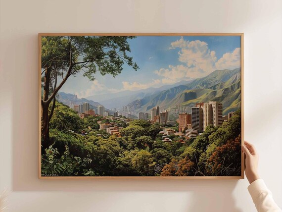 Caracas Skyline Valley Lush Green Trees Mountain View Art Poster