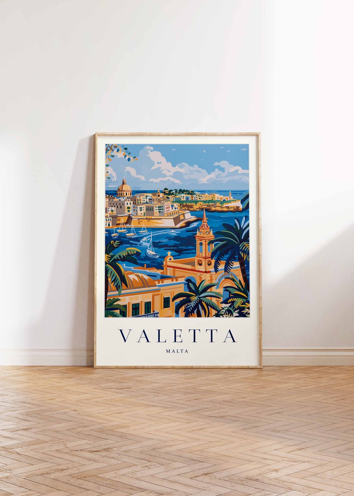 Valletta Malta Grand Harbor Palm Trees Vintage Travel Art Poster - Image 2