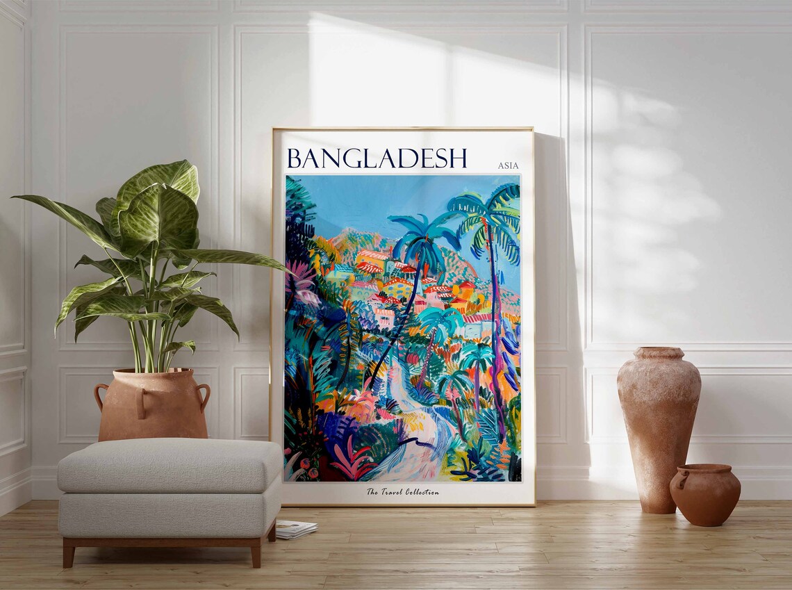 Bangladesh Asia Colorful Hillside Tropical Village Travel Poster - Image 2