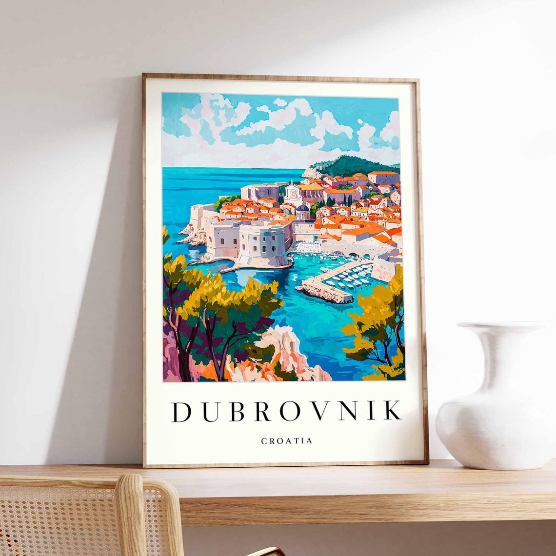 Dubrovnik Croatia Old Town Walls Over the Adriatic Sea Travel Poster