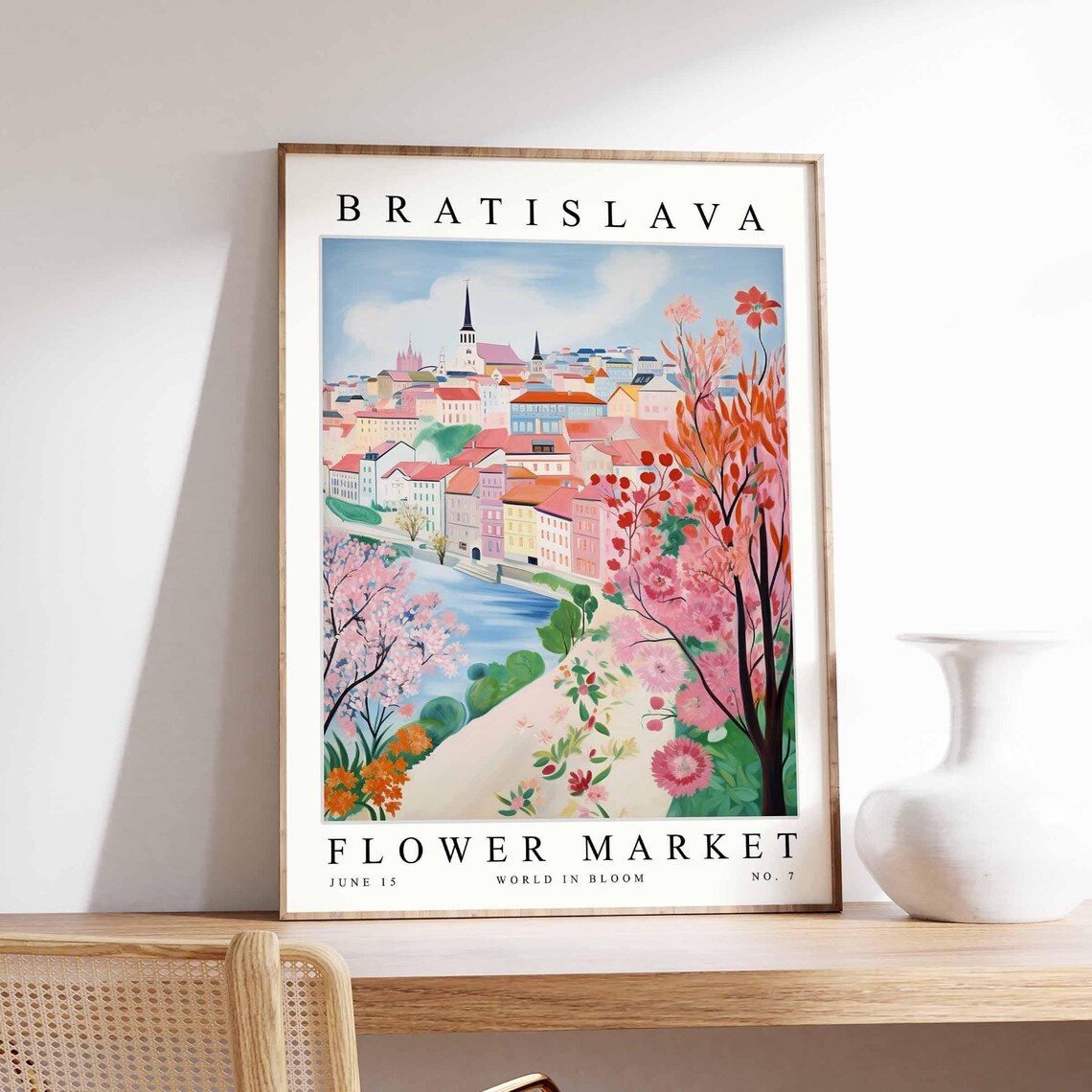 Bratislava Flower Market Riverside Spire Pink Orange Blossom Poster