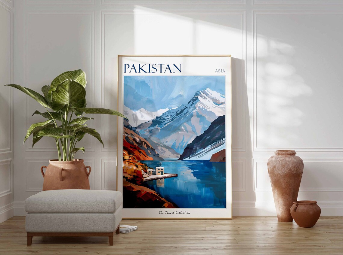 Pakistan Asia Alpine Lake Snowcapped Mountain Travel Poster Art - Image 2