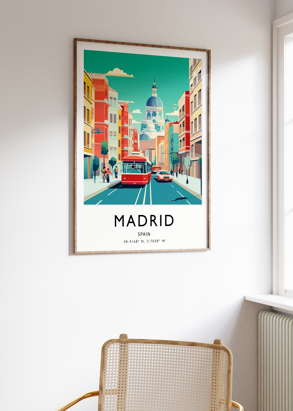 Madrid Spain Retro Vector Street Tram City Scene Travel Poster - Image 2