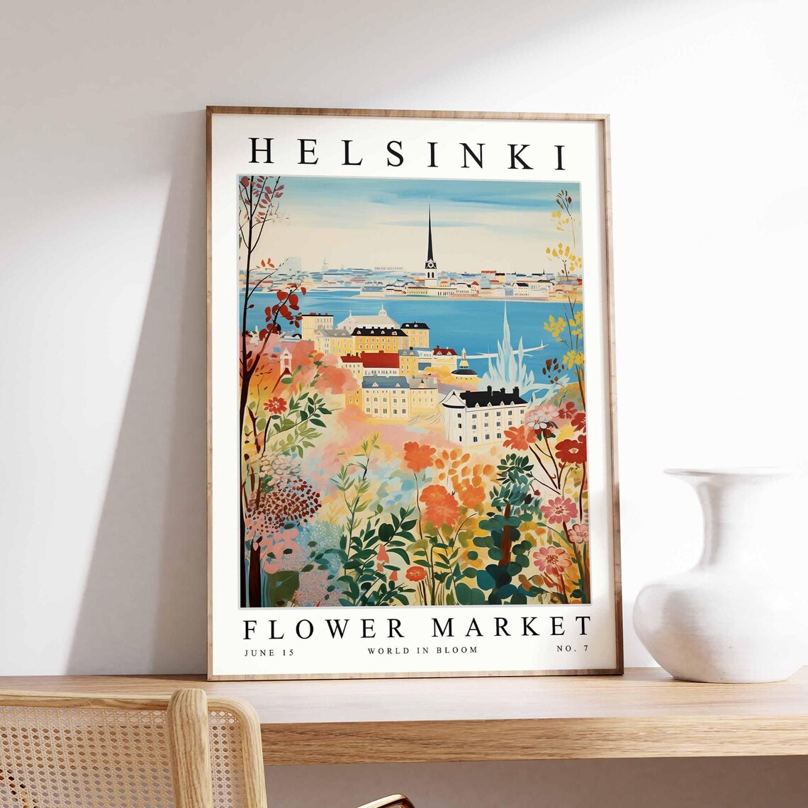 Helsinki Flower Market Church Spire Orange Blooms Water Poster
