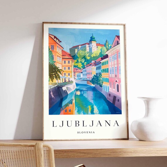 Ljubljana Slovenia Travel Poster, Balkan Home Decor
