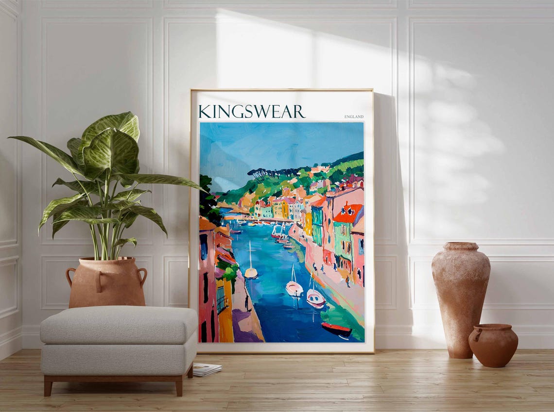 Kingswear Poster English Riviera Poster Uk Travel Poster Coastal Wall Art British Decor Kingswear Travel Print Kingswear Wall Decor - Image 3