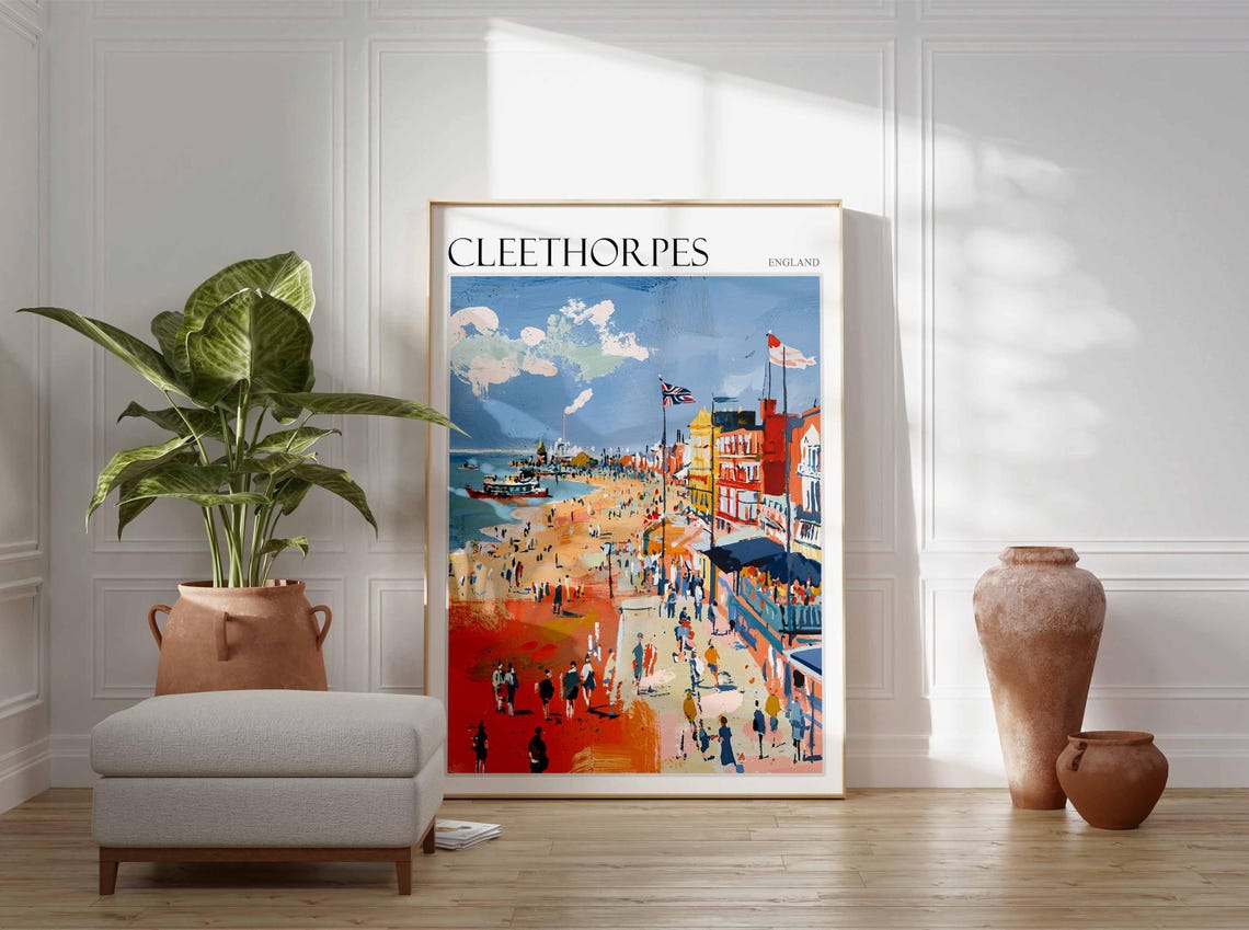 Cleethorpes England Union Jack Seafront Busy Beach Day Travel Poster - Image 3
