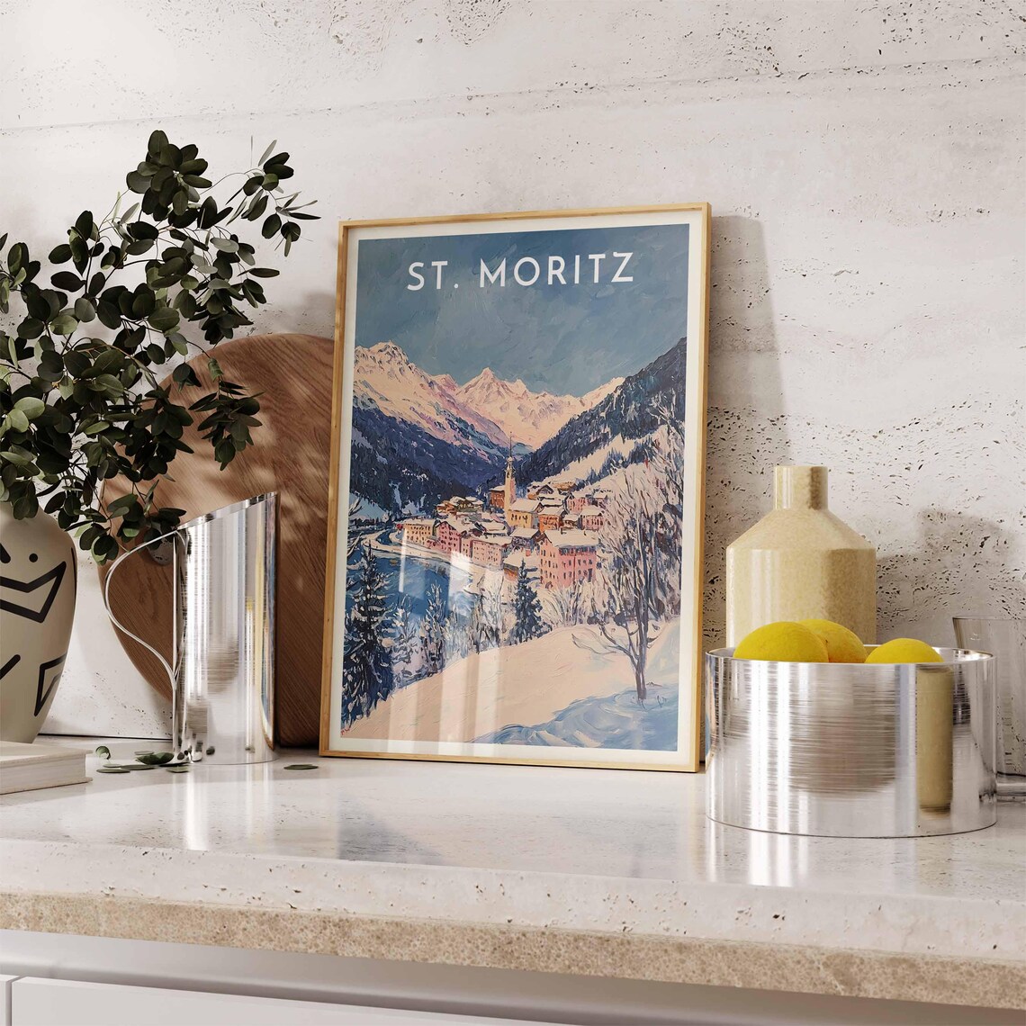 St. Moritz Switzerland Watercolor Lakeside Town Alpine Poster - Image 2