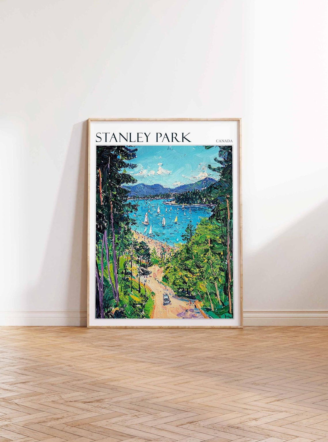 Stanley Park Green Forest Path Beach Sailboats Canada Travel Poster - Image 2