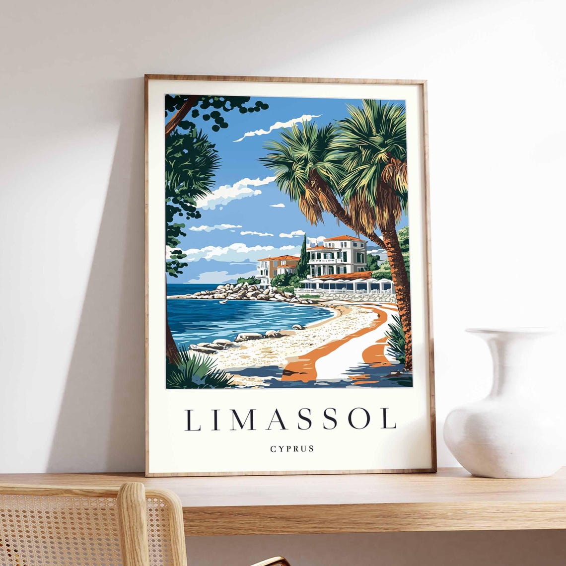 Limassol Cyprus Quiet Cove Villa Palm Trees Mediterranean Poster