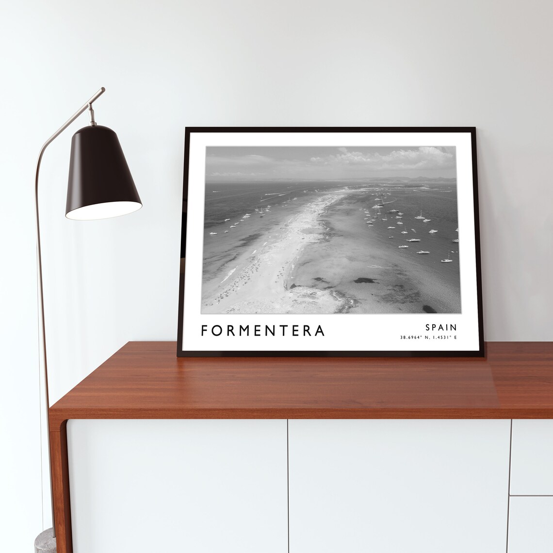 Formentera Spain Black White Aerial Beach Sandbar Photo Poster - Image 2