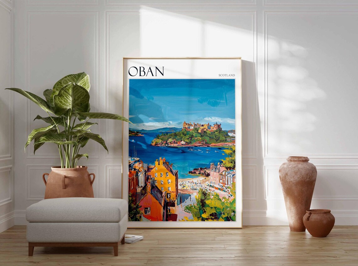 Oban Bright Blue Bay Overlook Island Cottages Scotland Travel Poster - Image 4