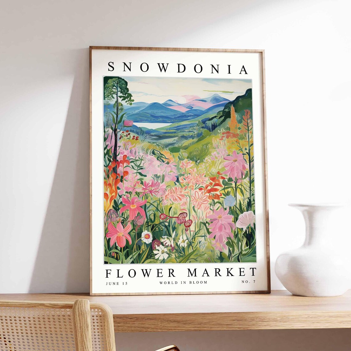 Snowdonia Flower Market Pink Blossom Garden Valley Lake View Poster