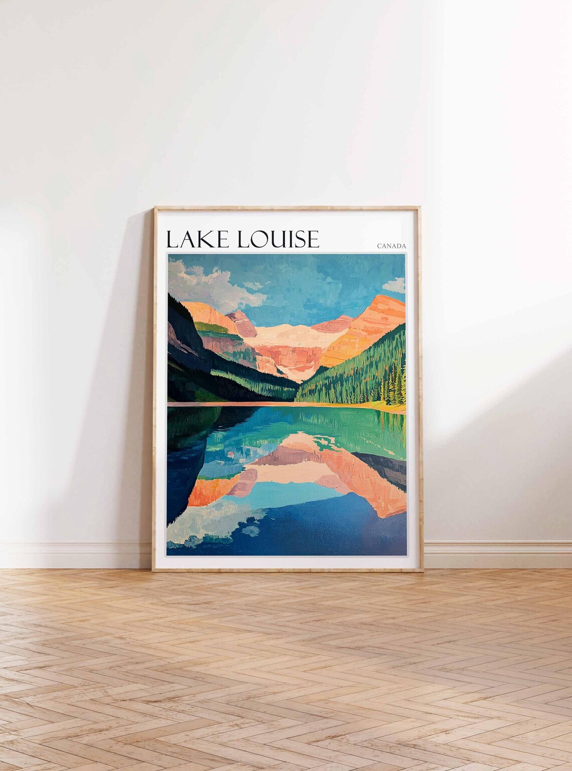 Lake Louise Canada Coral Peaks Perfect Mirror Lake Travel Poster - Image 3
