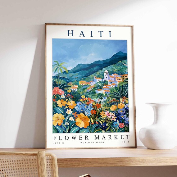 Haiti Flower Market Poster Print Haitian Floral Wall Art Decor Botanical Caribbean Travel
