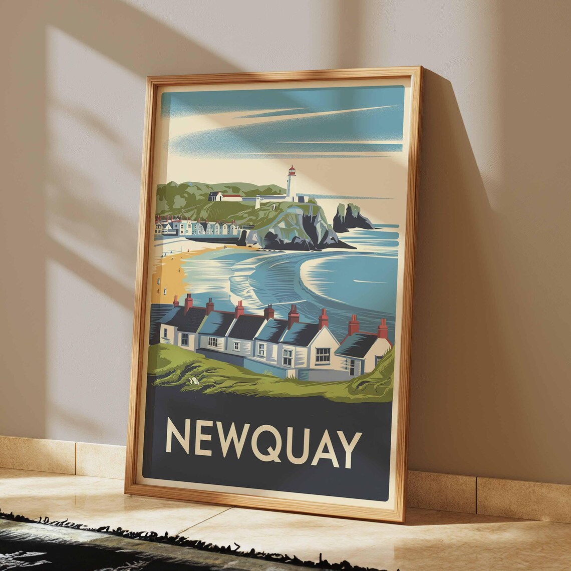 Newquay England Lighthouse Cottages Coast Retro Travel Poster - Image 2
