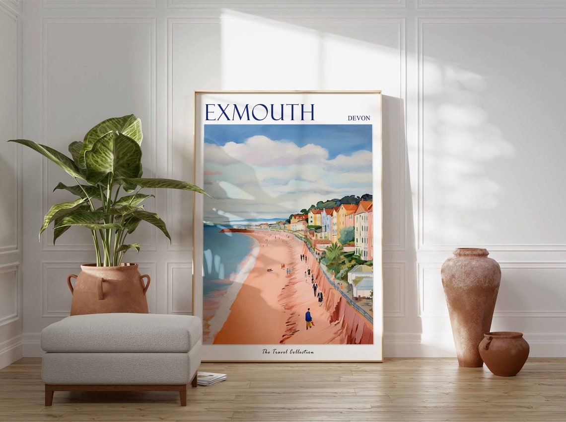 Exmouth Devon Sandy Bay Esplanade Pastel Houses Seaside Walk Poster - Image 3