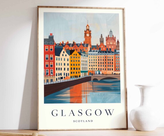 Glasgow Poster Glasgow Travel Print Scotland Wall Art Scottish Travel Print Tropical Decor City Print Glasgow Travel Poster