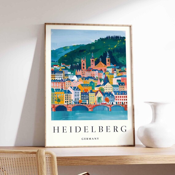 Heidelberg Germany Old Bridge Town Vintage Travel Art Poster