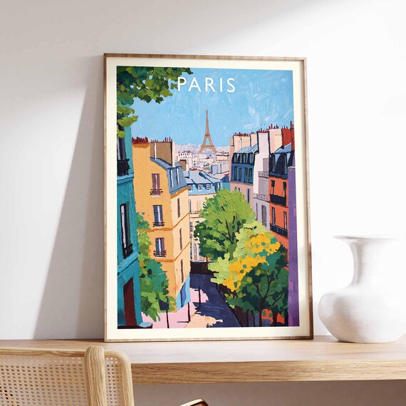 Paris Poster France Travel Print Eiffel Tower Cityscape Wall Decor Louvre Museum View Parisian City Gift