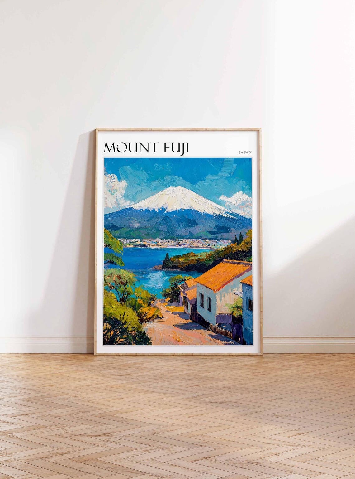 Mount Fuji Japan Village Lane Terracotta Roofs Lake Art Poster - Image 2
