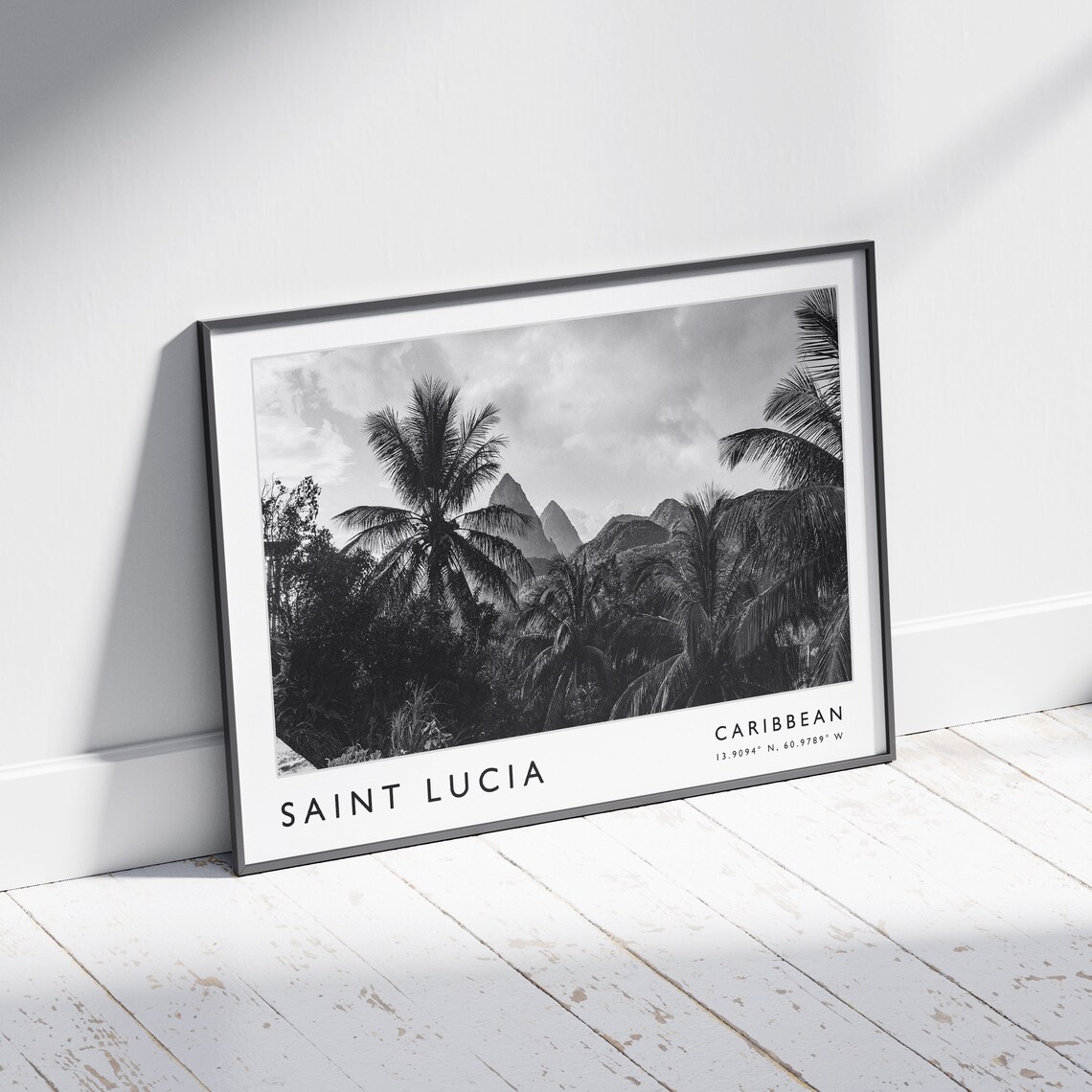 Saint Lucia Caribbean Pitons Palms Black White Travel Photo Poster - Image 2