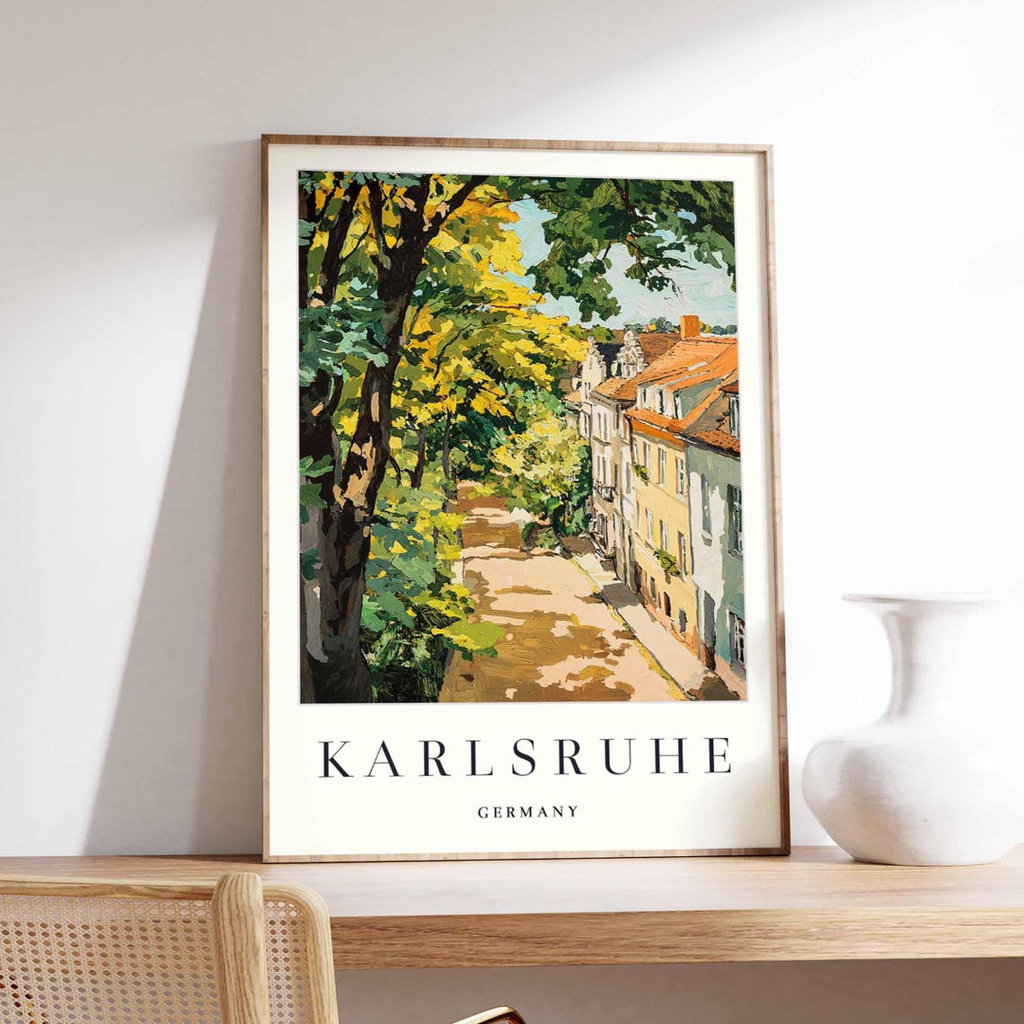 Karlsruhe Germany Leafy Tree Lined Avenue Historic Town Poster