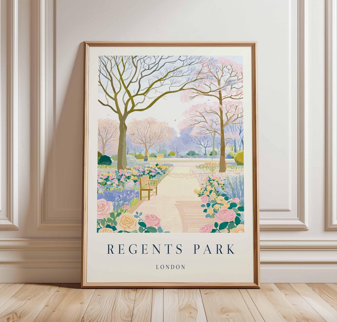Regents Park London Rose Garden Bench Summer Bloom Art Poster