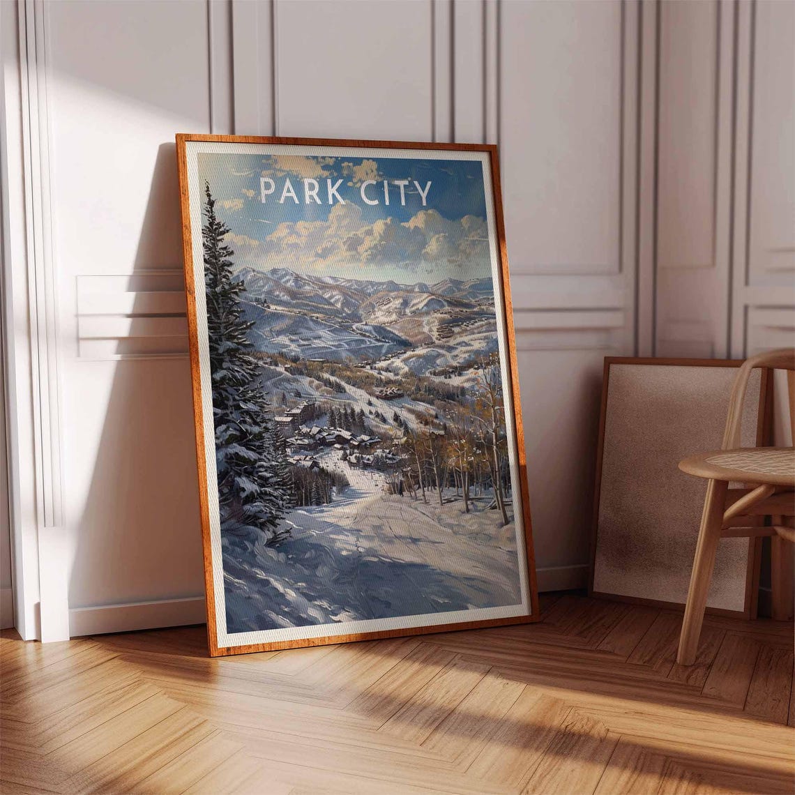 Park City Dusk Snowy Valley Pines Ski Pistes Evening View Poster - Image 3