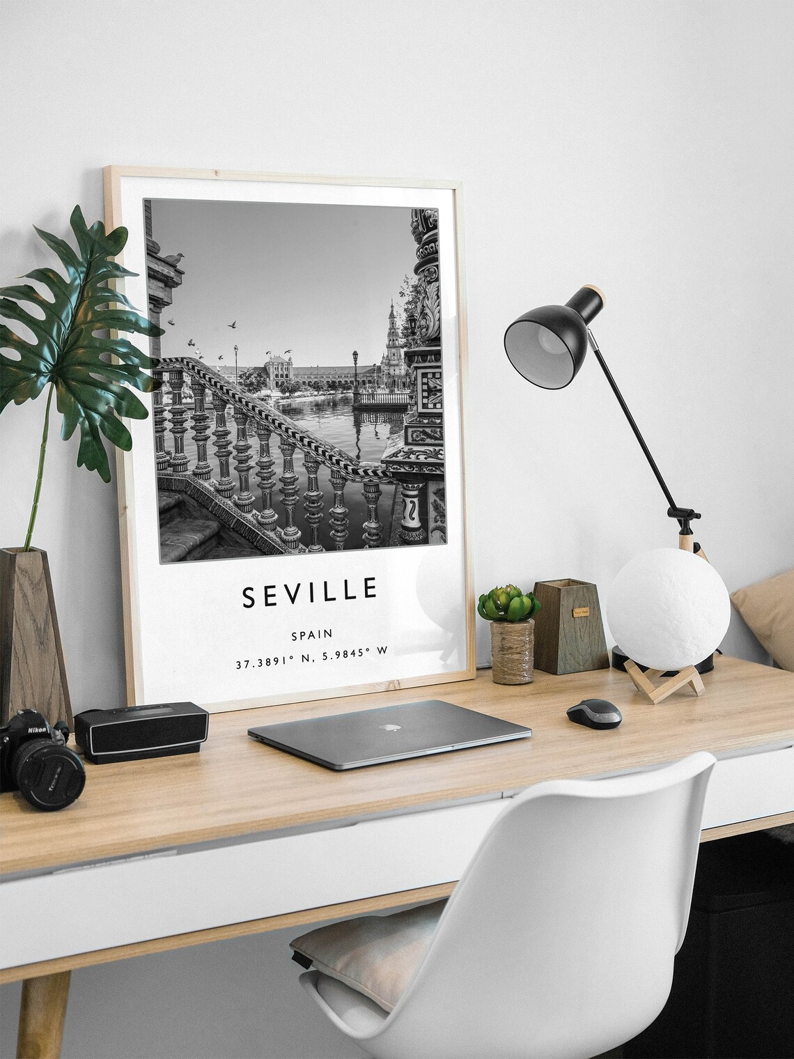 Seville Spain Black And White Photo Poster Plaza De Espana Bridge View - Image 2
