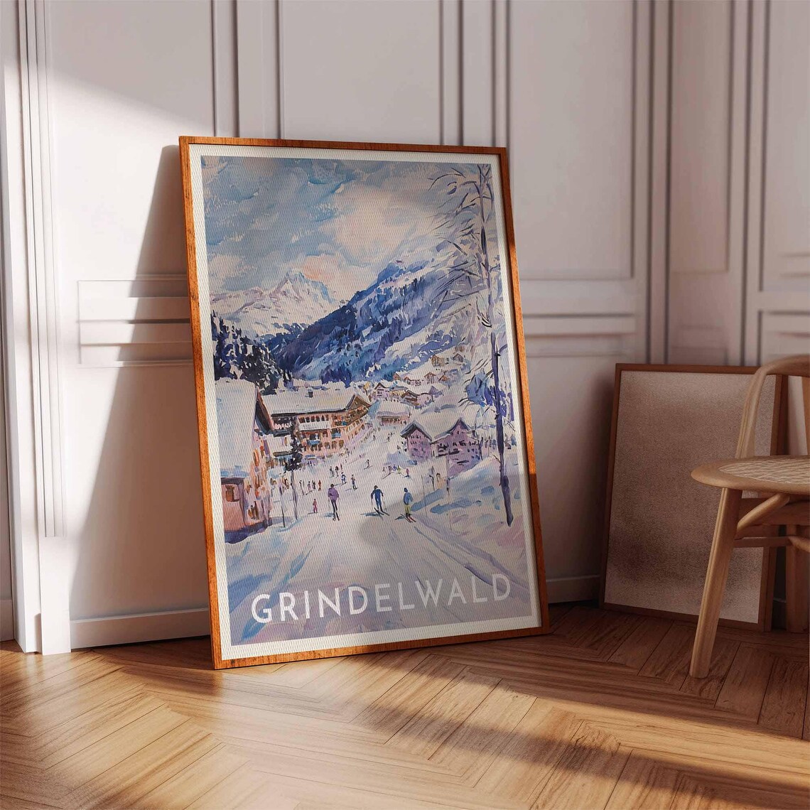 Grindelwald Alpine Village Street Skiers Chalets Winter Poster - Image 2