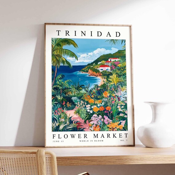 Trinidad Flower Market Poster Print Trinidadian Floral Wall Art Decor Botanical Caribbean Travel