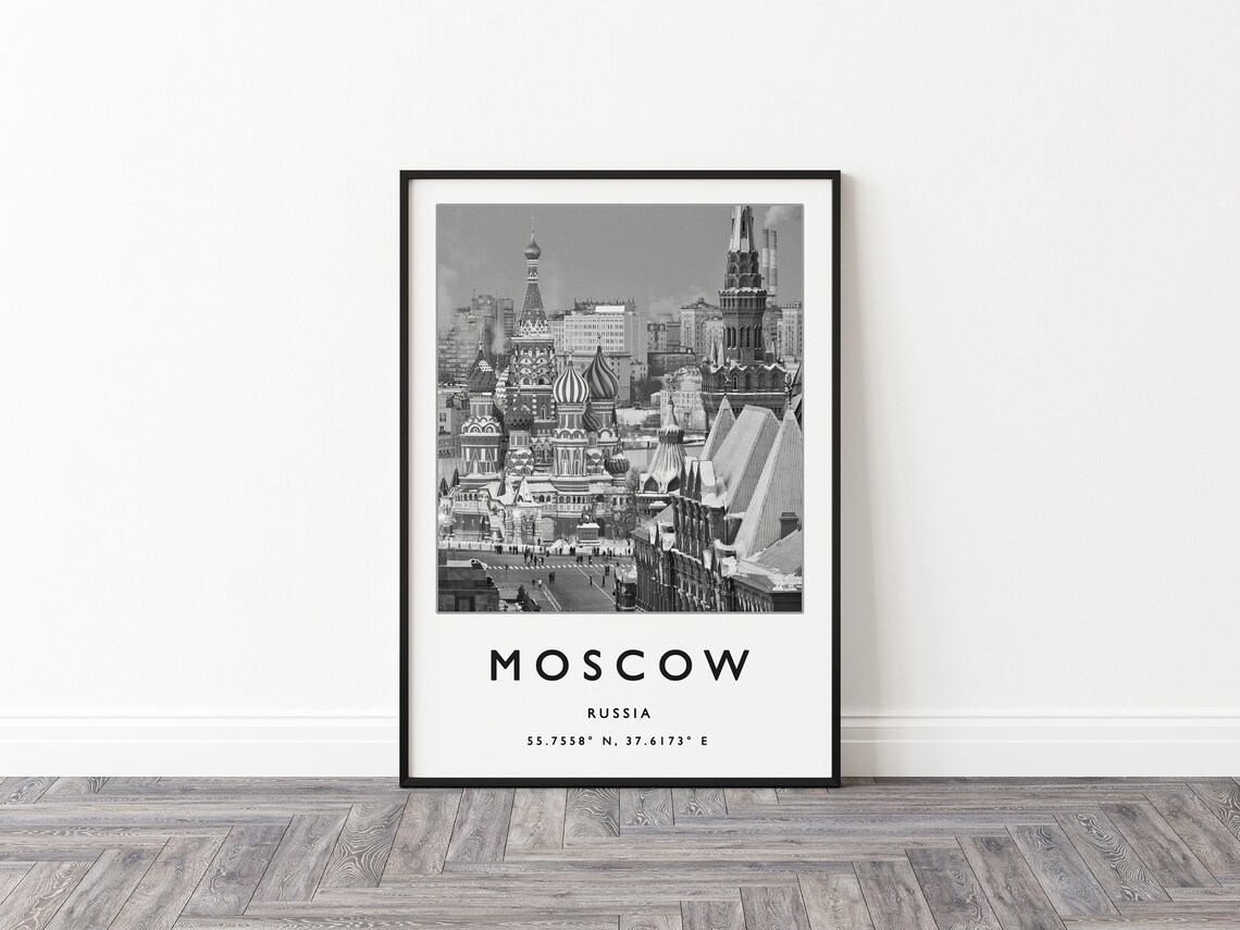 Moscow Russia St Basil Cathedral Black and White Photo Travel Poster - Image 2