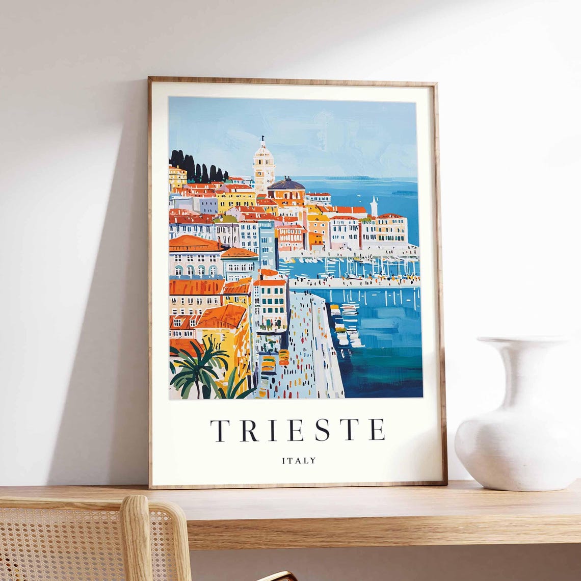 Trieste Italy City Marina Sunset Harbor Waterfront View Poster