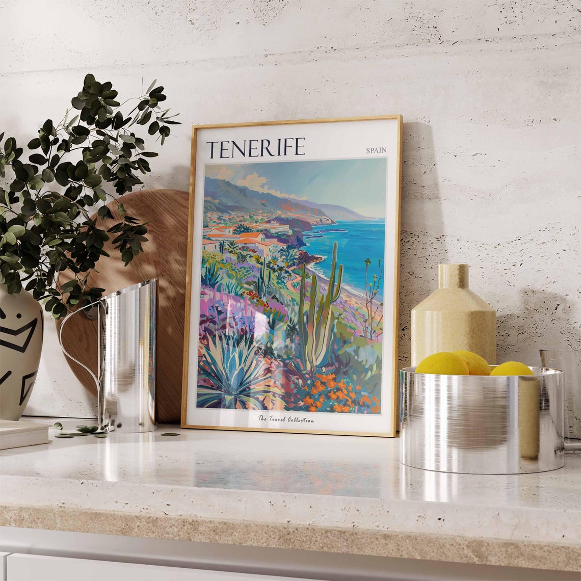 Tenerife Spain Coastal View Cacti Village Painted Travel Poster - Image 3