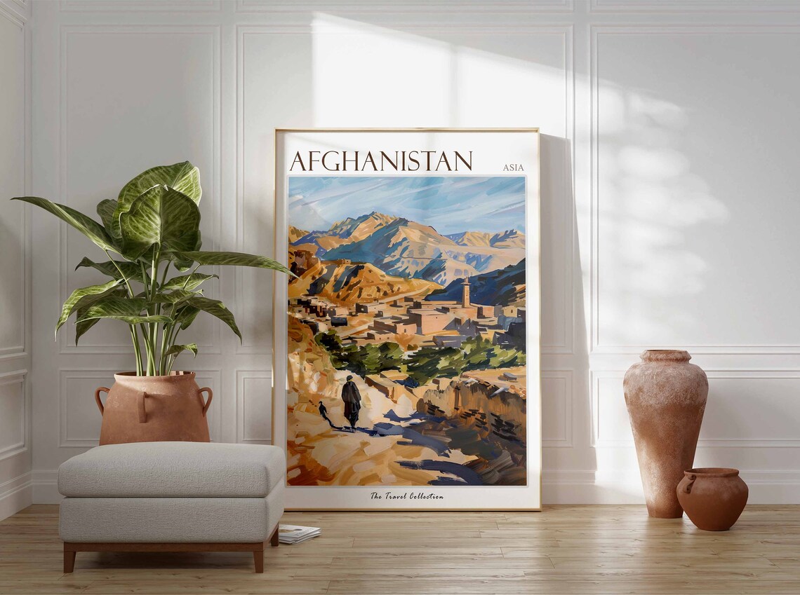 Afghanistan Asia Mountain Village Dirt Path Figure Travel Poster - Image 2
