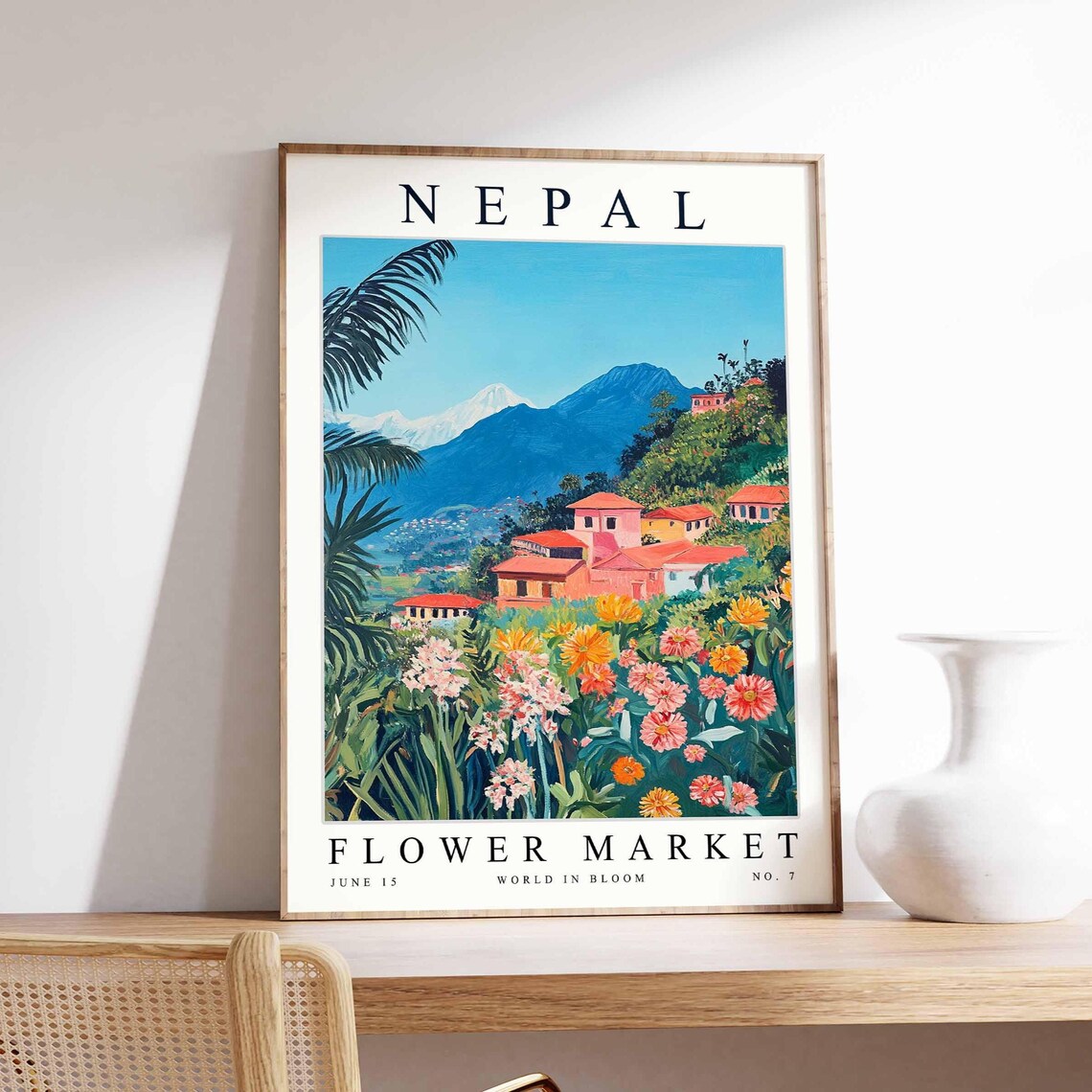Nepal Flower Market Hillside Temple Pink Blossom Garden Poster