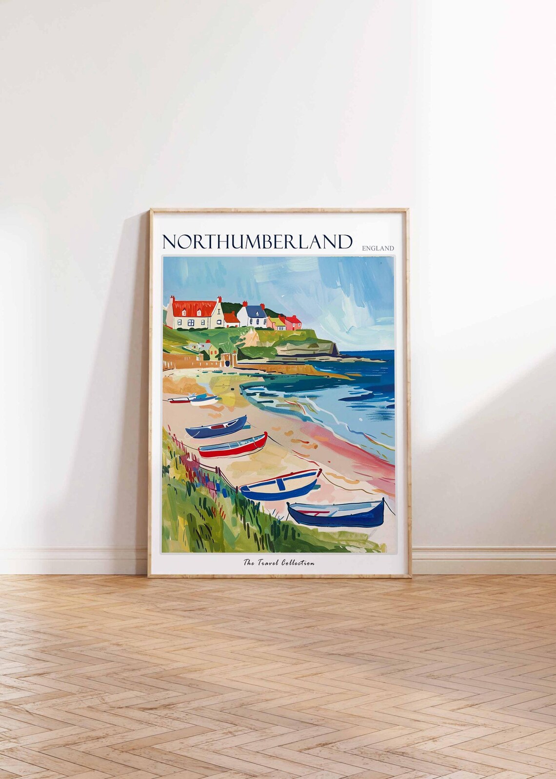 Northumberland England Fishing Boats Beach Coast Cottages Poster - Image 2