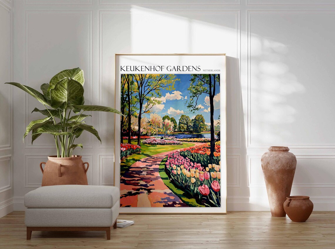 Keukenhof Gardens Netherlands Curved Tulip Path Blossom Poster - Image 2