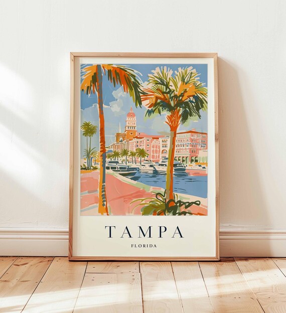 Tampa Florida Print Gulf Coast Travel Poster Cityscape Wall Art