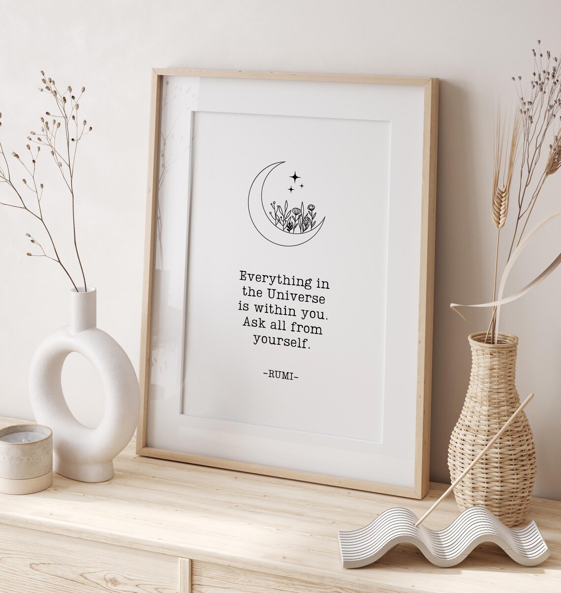 Rumi Quote Everything in the Universe Moon Floral Line Art Poster - Image 5
